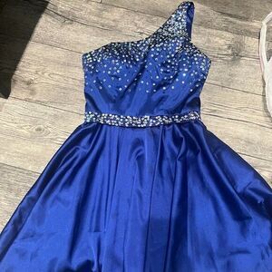NOX Angel XS Womens Blue Sequins Prom or Sweet 16 Dress One Shoulder Fit & Flare